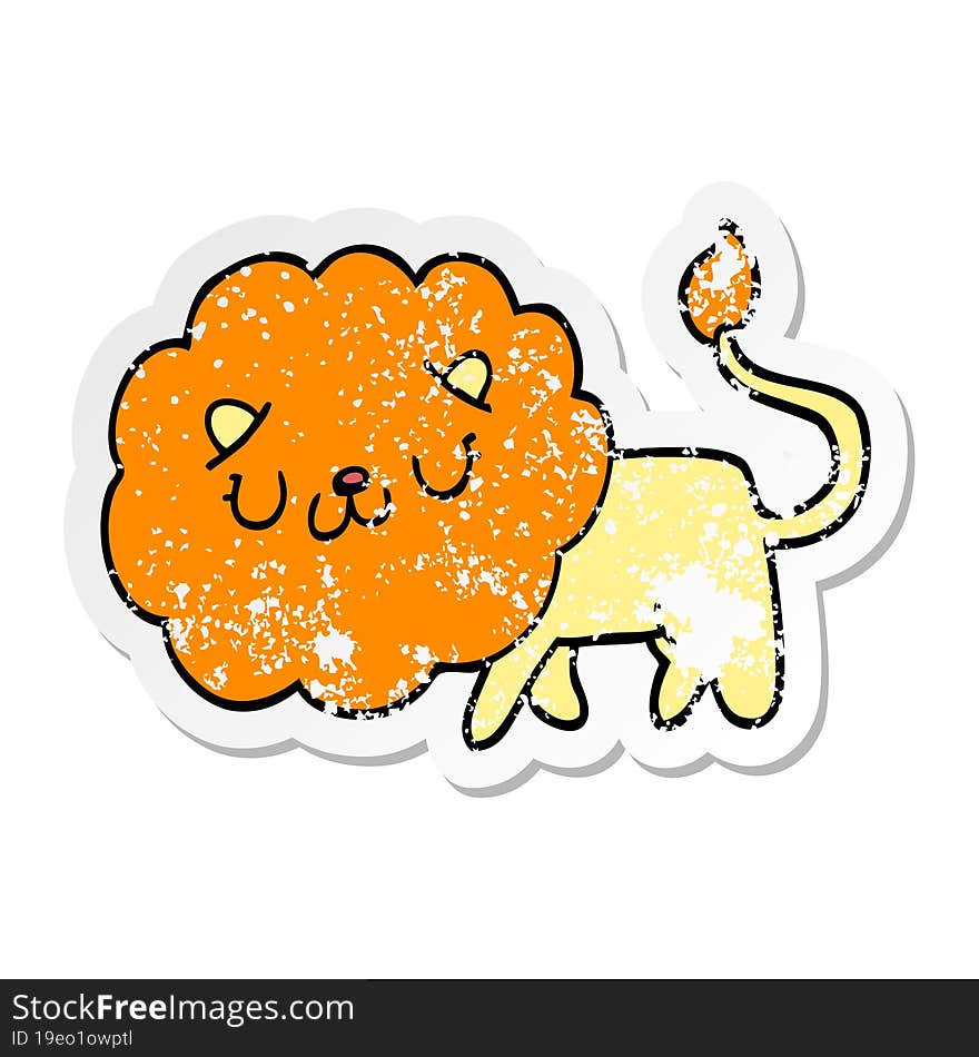 distressed sticker of a cartoon lion