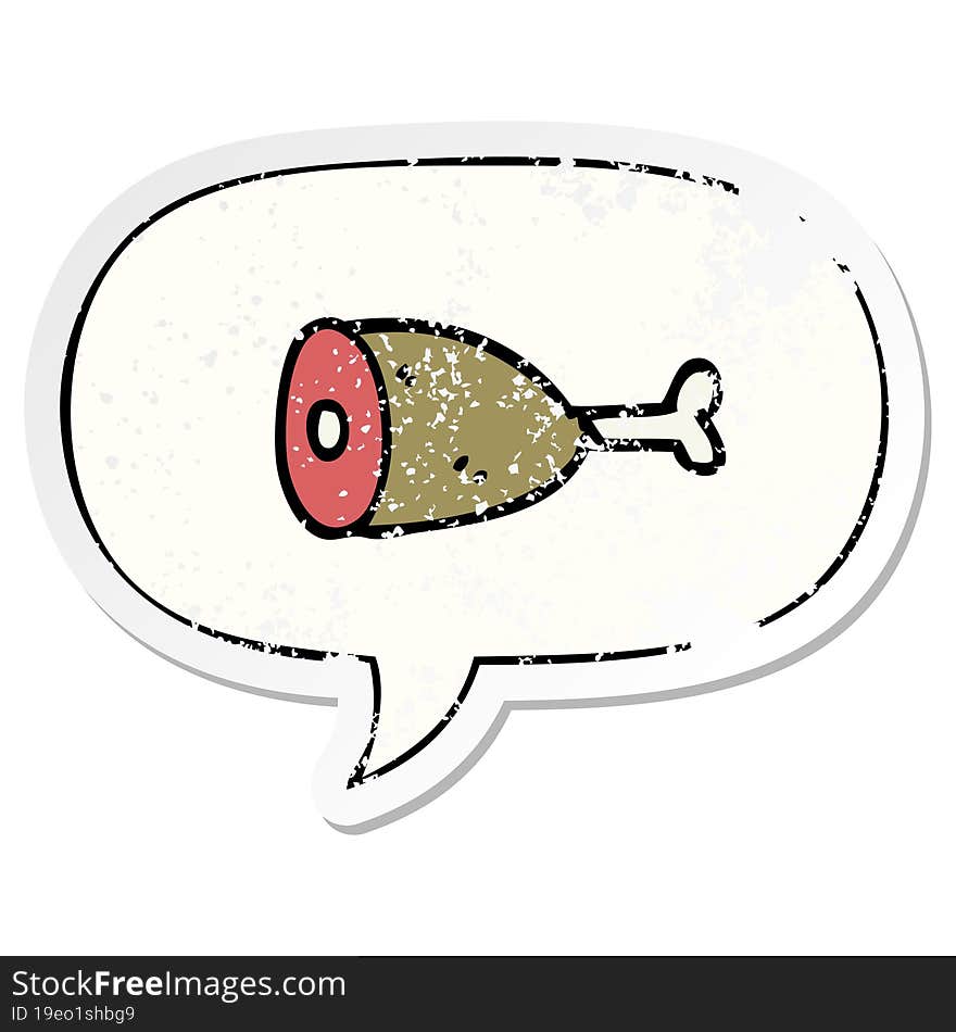 cartoon meat and speech bubble distressed sticker