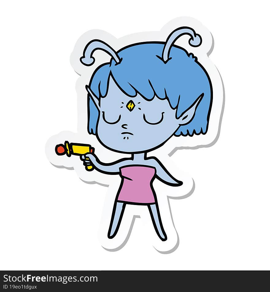 sticker of a cartoon alien girl