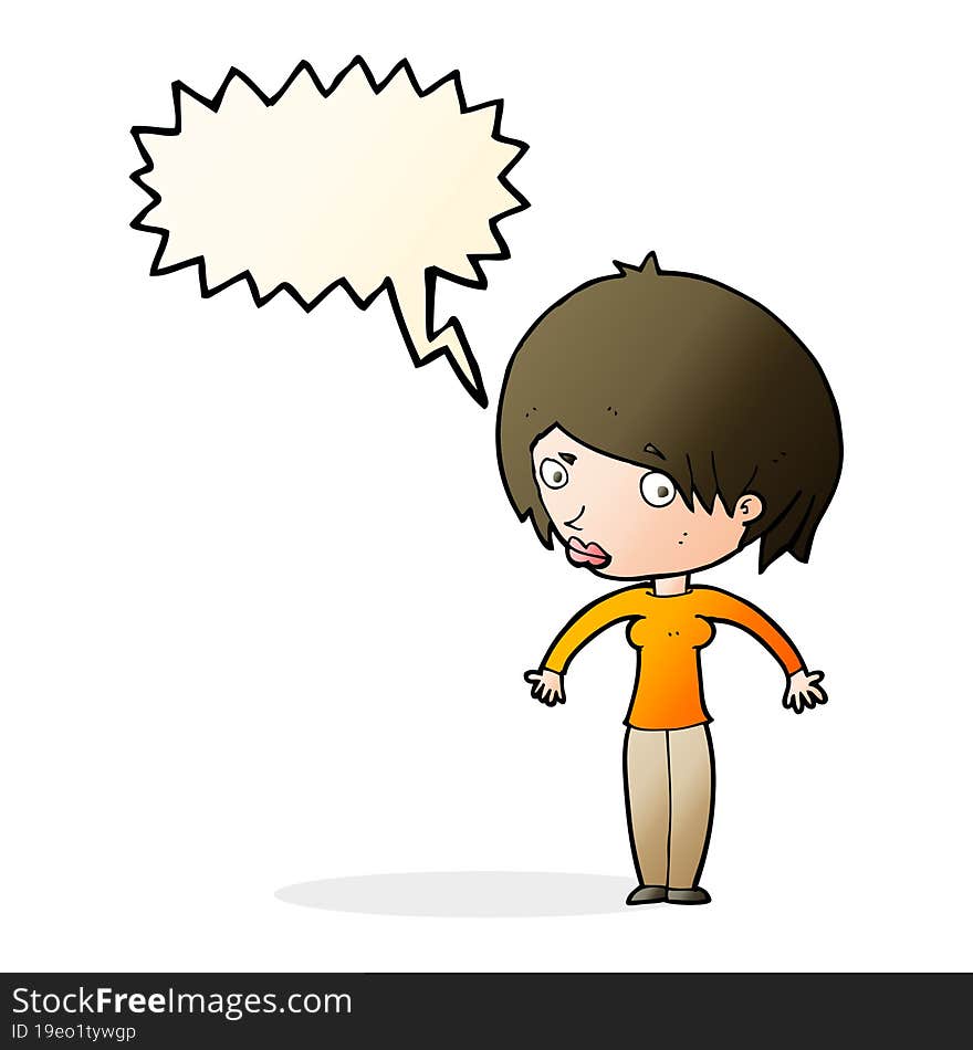 Cartoon Woman Shrugging With Speech Bubble