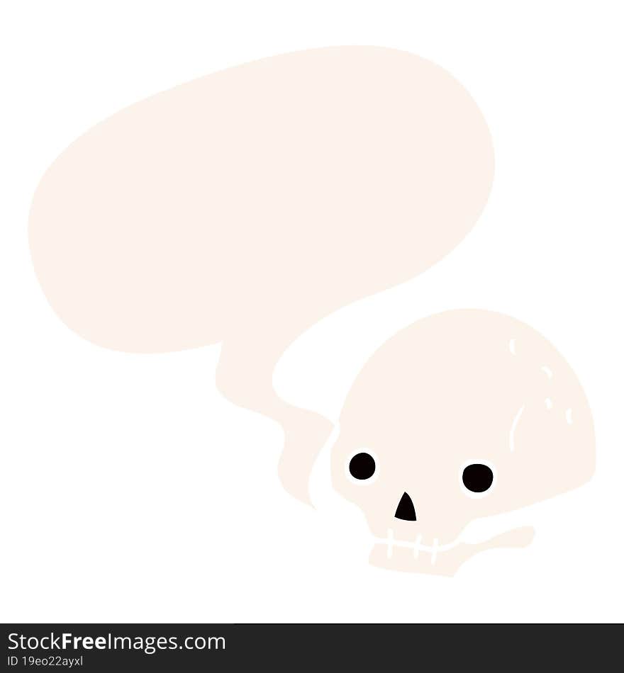 Cartoon Spooky Skull And Speech Bubble In Retro Style