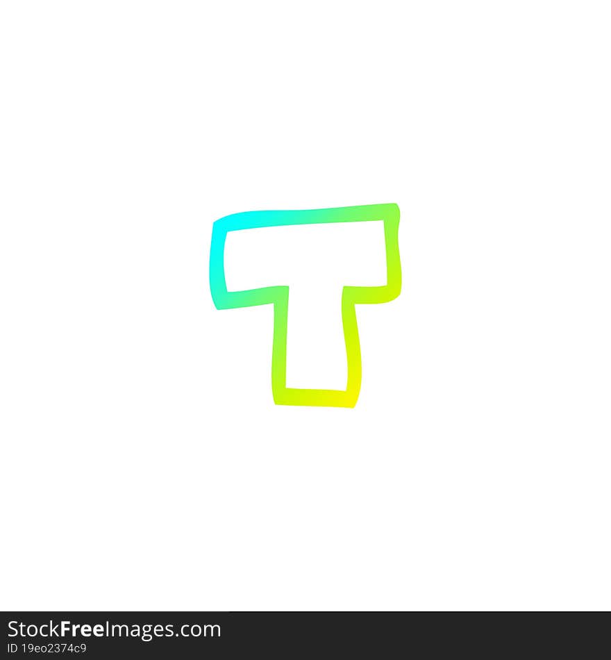 cold gradient line drawing of a cartoon letter t