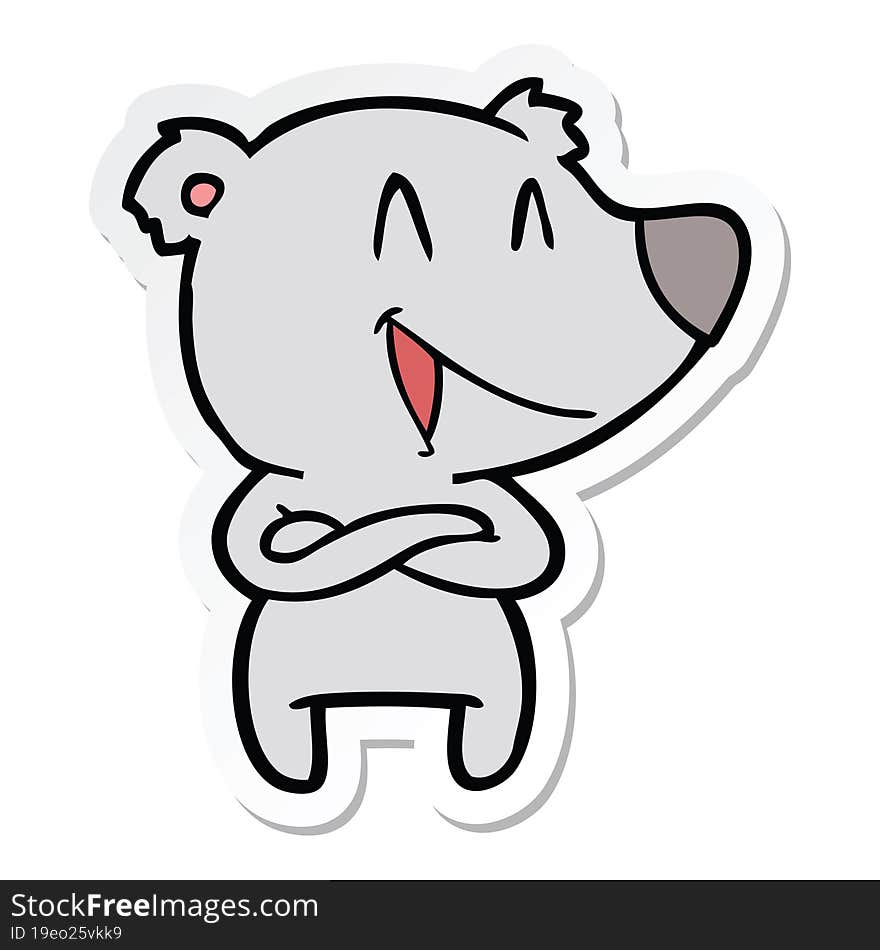 Sticker Of A Laughing Bear Cartoon