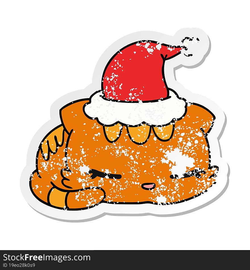 christmas distressed sticker cartoon of kawaii cat