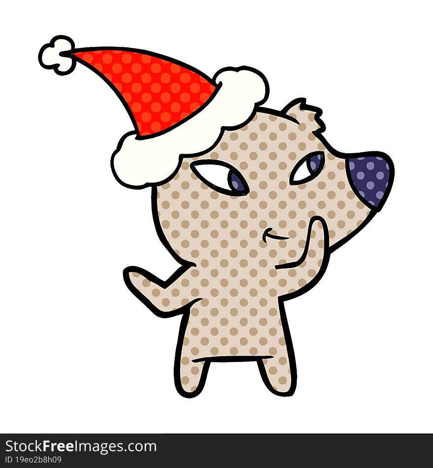 cute comic book style illustration of a bear wearing santa hat