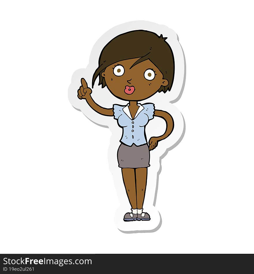 Sticker Of A Cartoon Pretty Woman With Idea