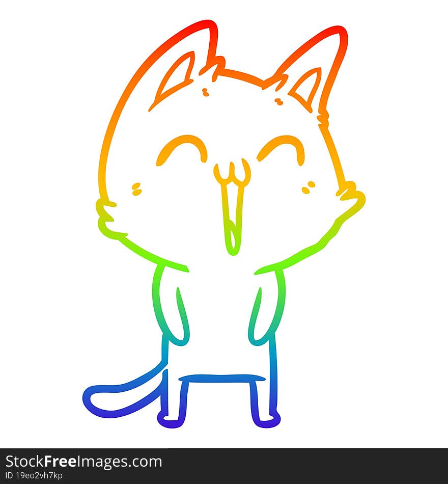 Rainbow Gradient Line Drawing Happy Cartoon Cat