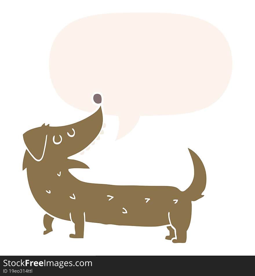 cartoon dog with speech bubble in retro style