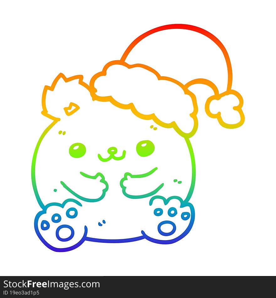 rainbow gradient line drawing of a cute cartoon christmas bear