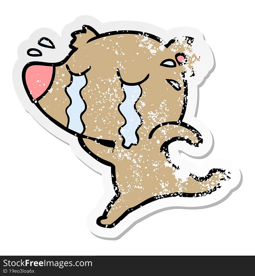 distressed sticker of a cartoon crying bear