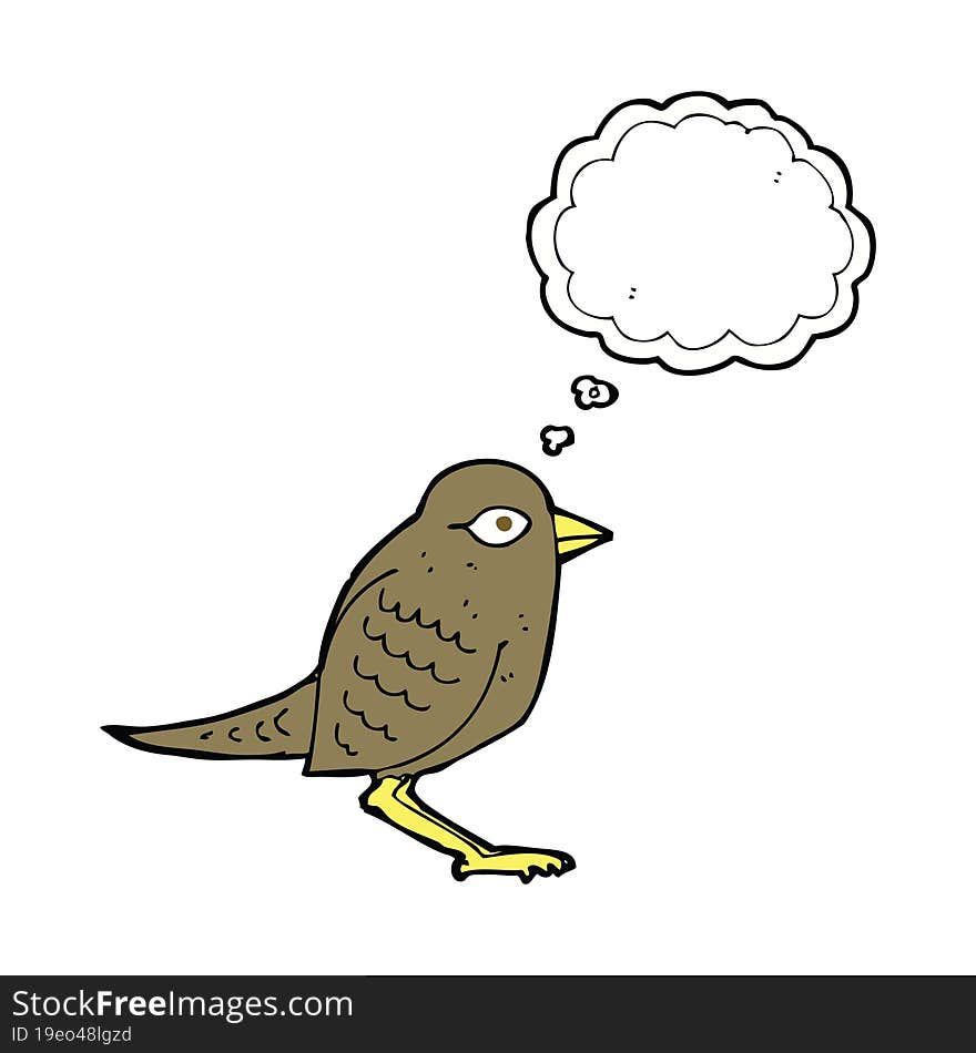 cartoon garden bird with thought bubble