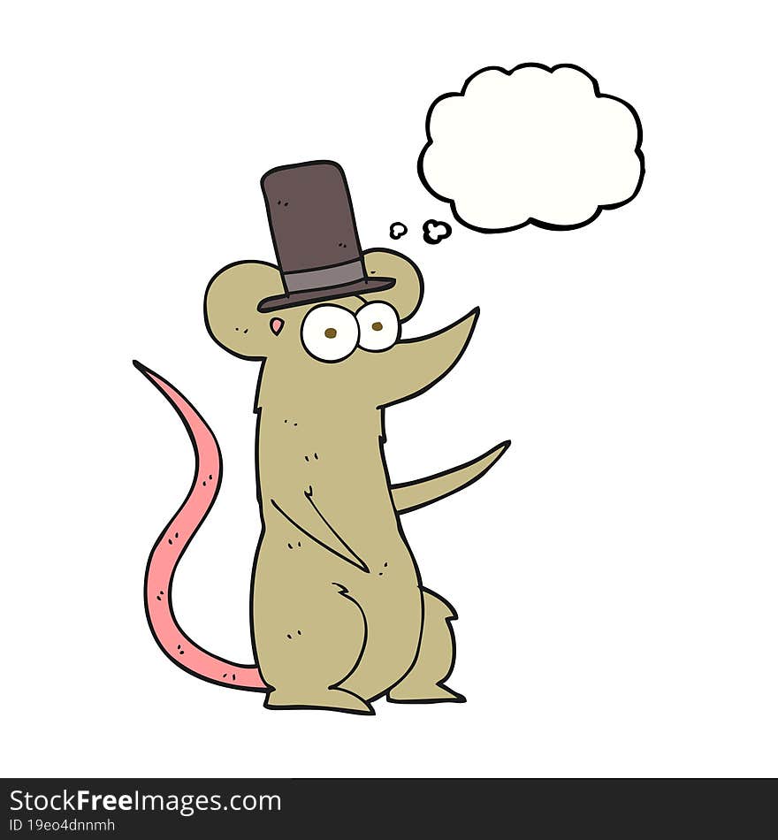 freehand drawn thought bubble cartoon mouse wearing top hat