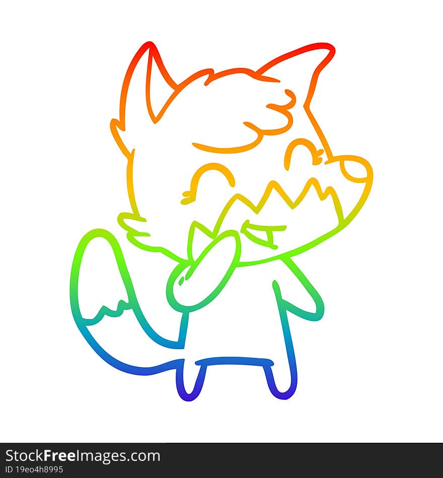 rainbow gradient line drawing of a happy cartoon fox