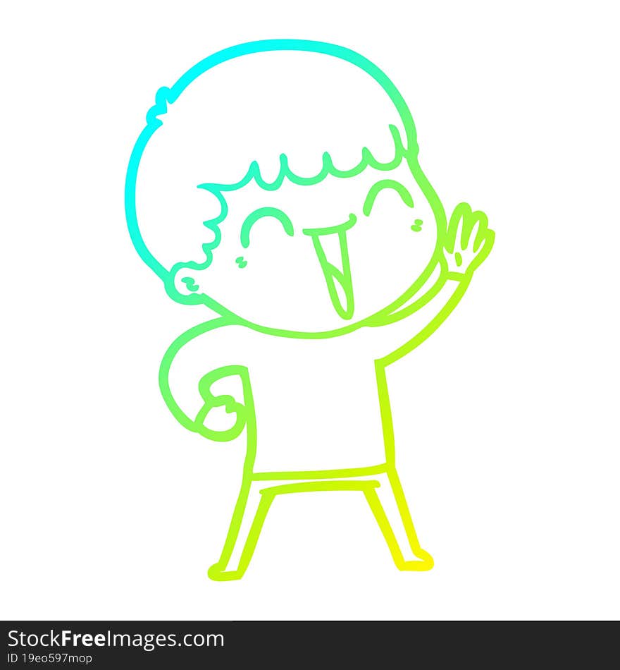 cold gradient line drawing of a cartoon happy man