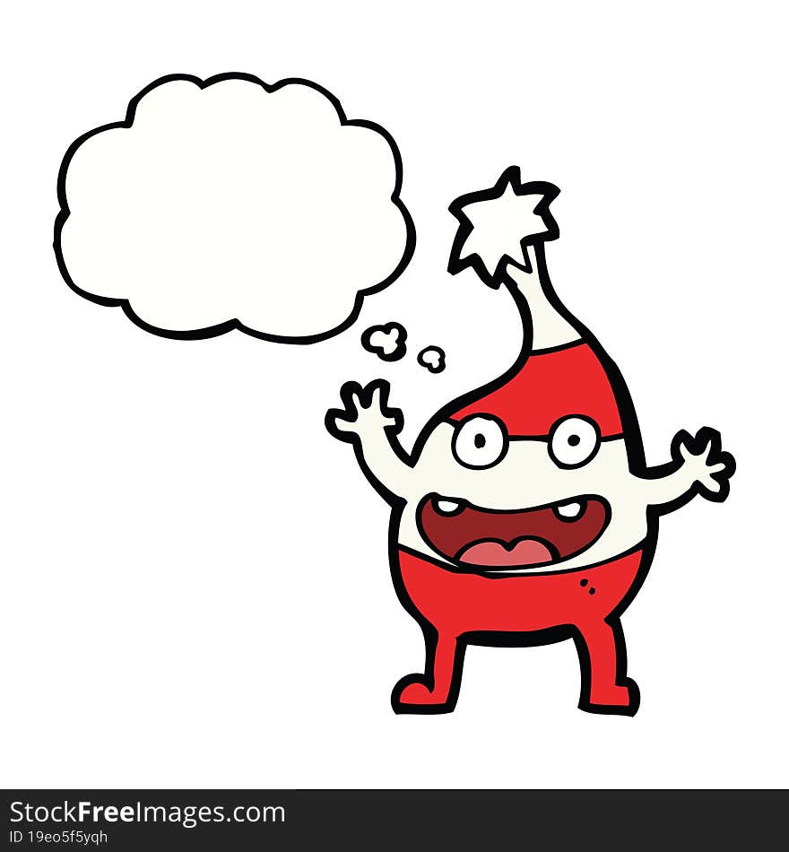 cartoon funny christmas creature with thought bubble