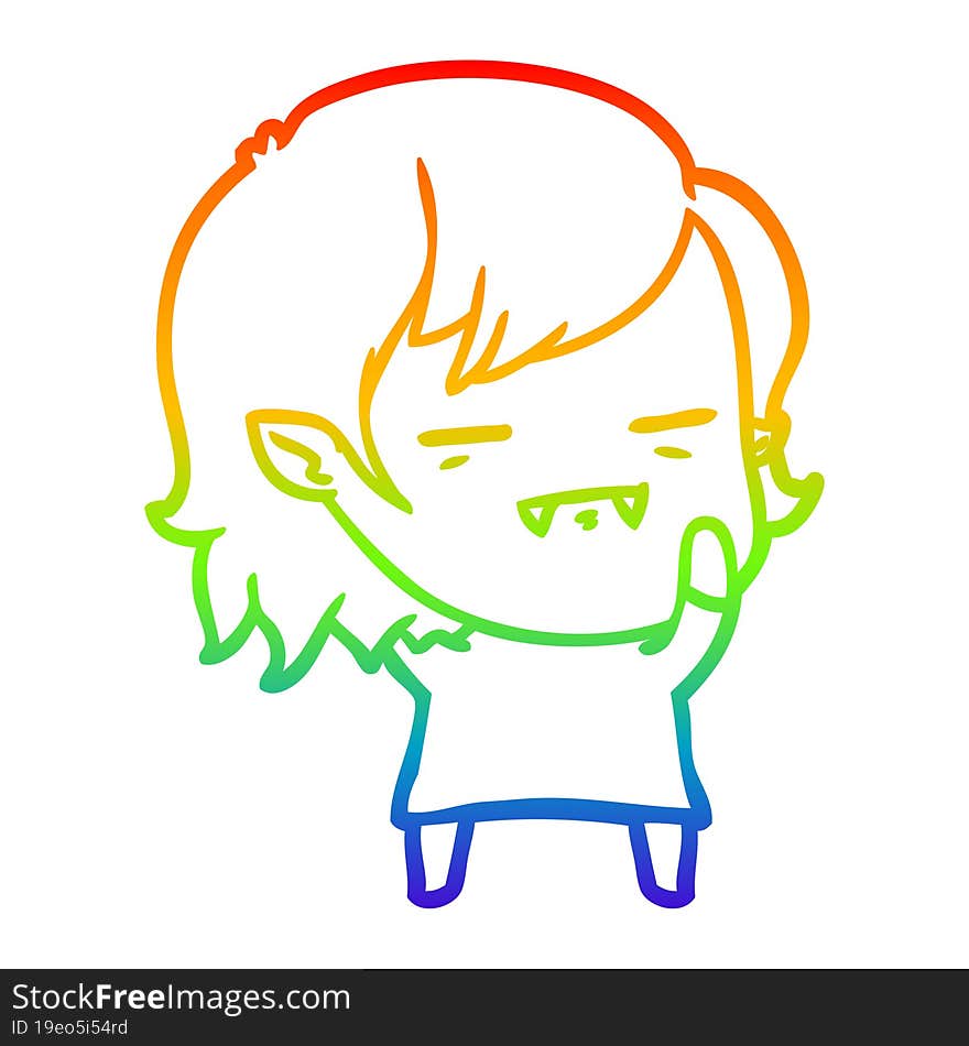 rainbow gradient line drawing cartoon undead vampire girl