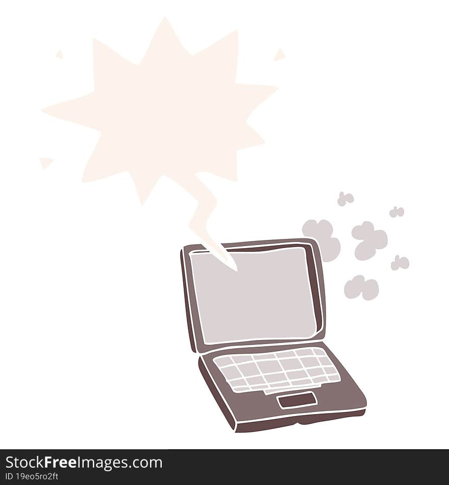 cartoon laptop computer and speech bubble in retro style