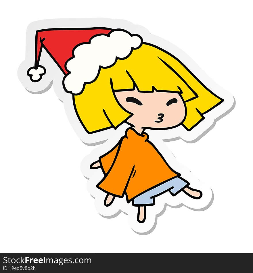 hand drawn christmas sticker cartoon of kawaii girl