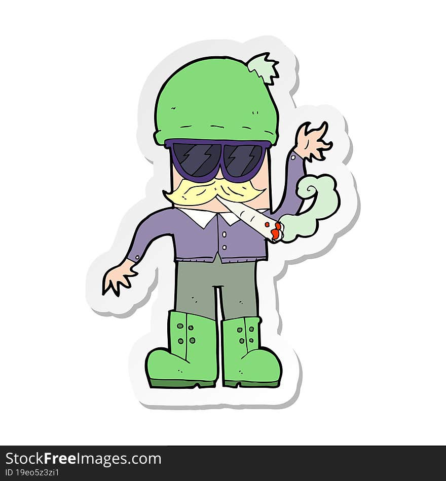 sticker of a cartoon man smoking pot