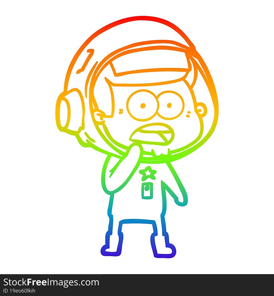 rainbow gradient line drawing cartoon surprised astronaut