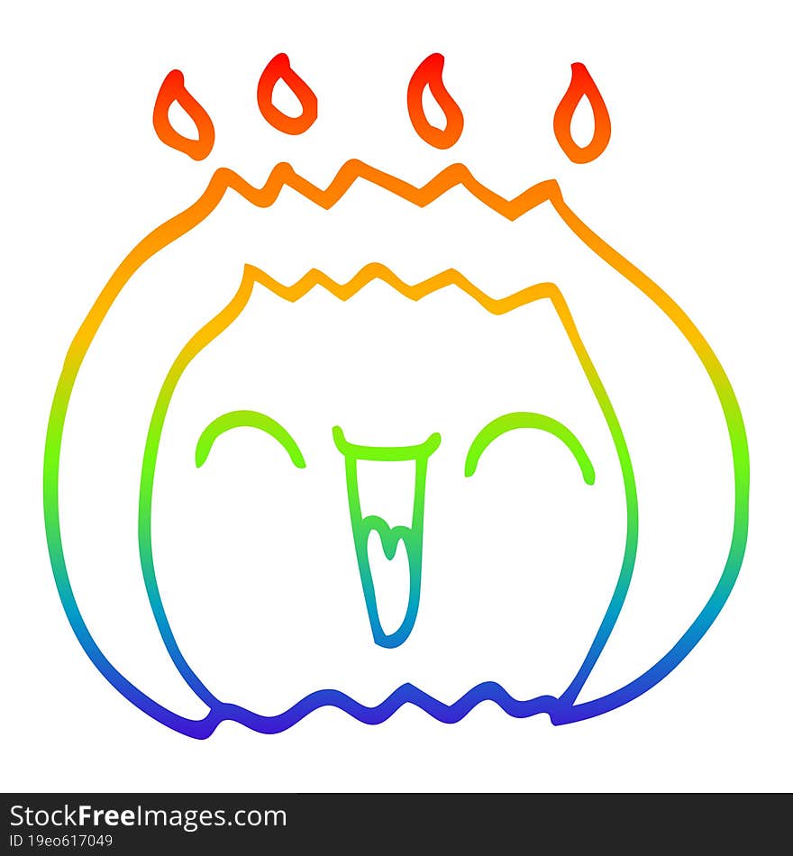 rainbow gradient line drawing of a cartoon laughing gas flame