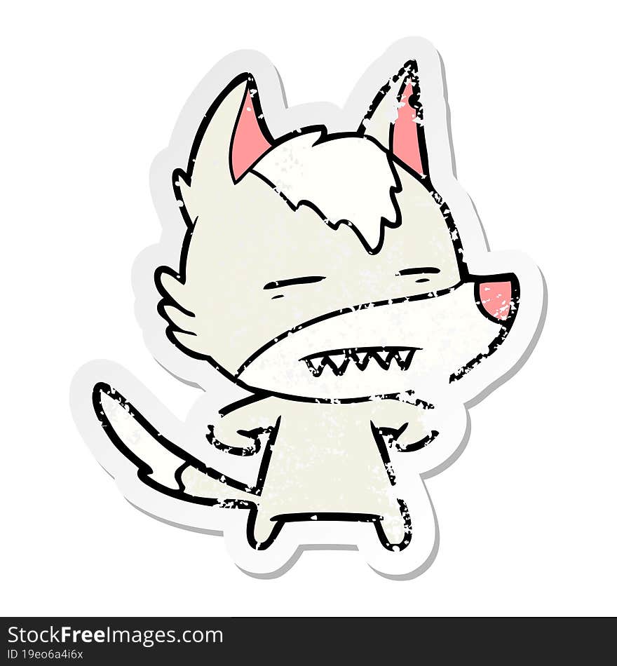 Distressed Sticker Of A Cartoon Wolf Showing Teeth