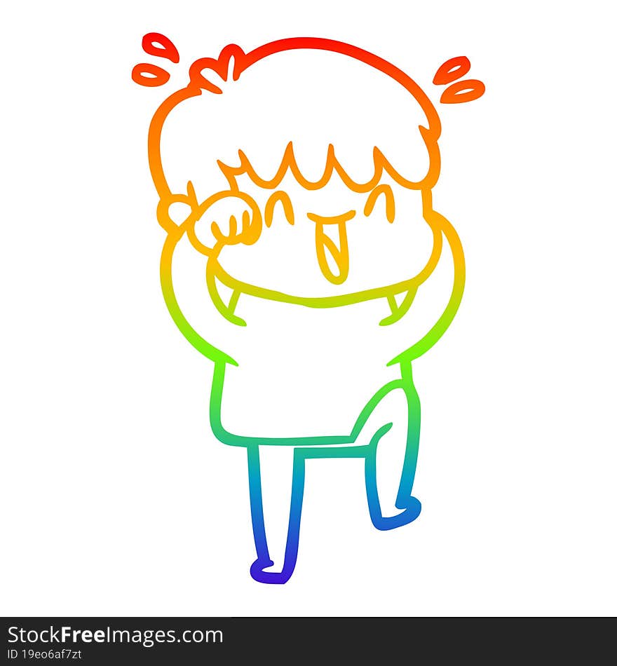 Rainbow Gradient Line Drawing Cartoon Laughing Boy