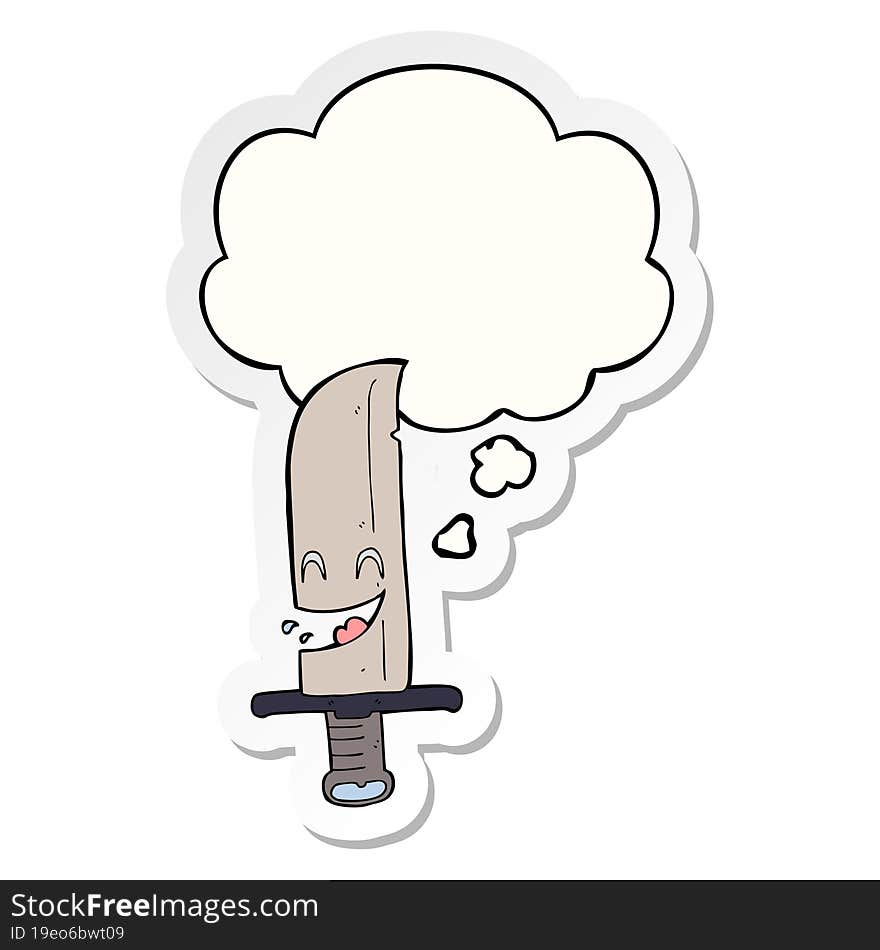 cartoon laughing knife with thought bubble as a printed sticker