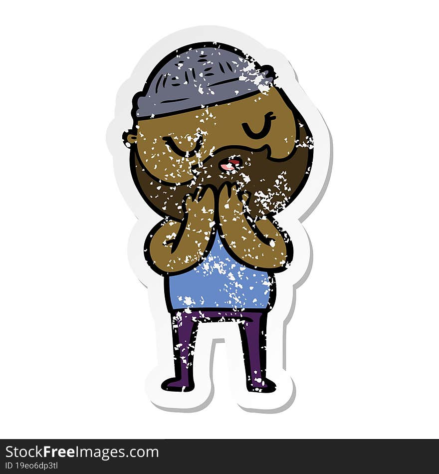 distressed sticker of a cartoon man with beard