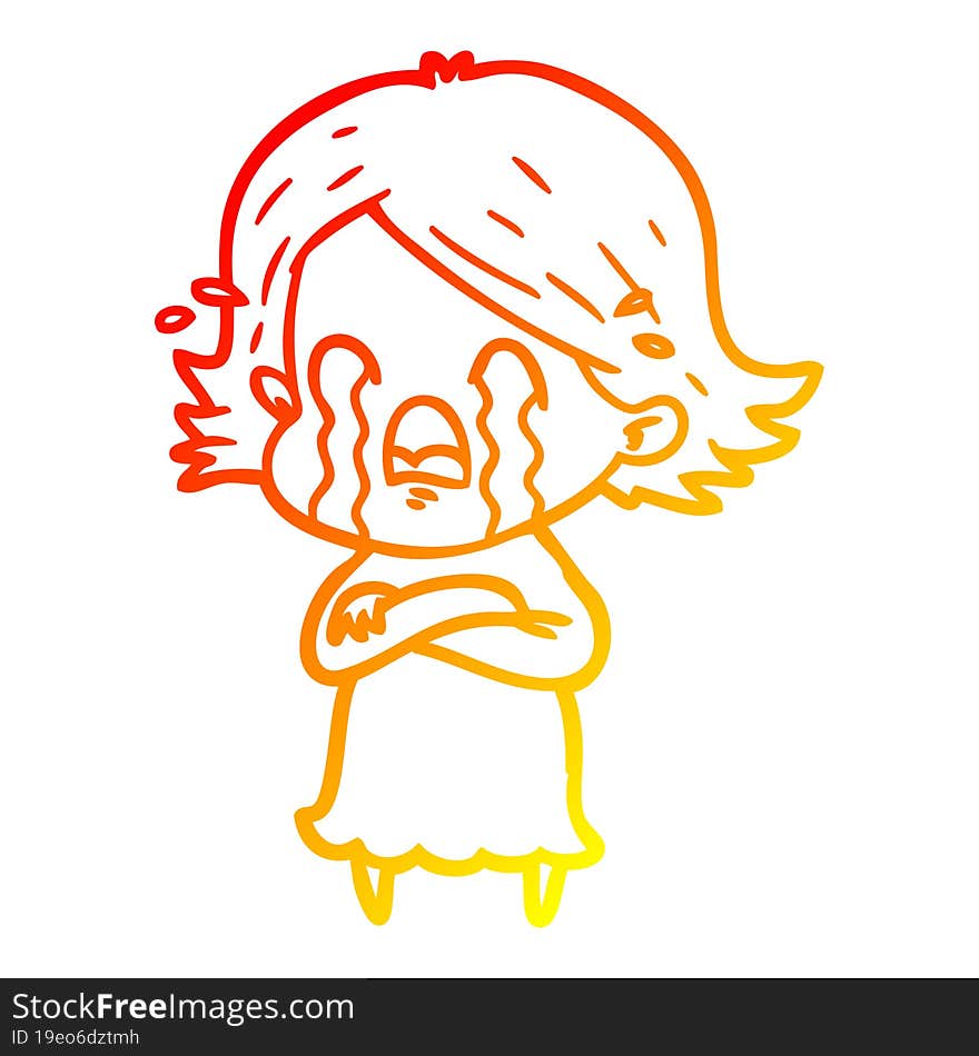 warm gradient line drawing of a cartoon woman crying