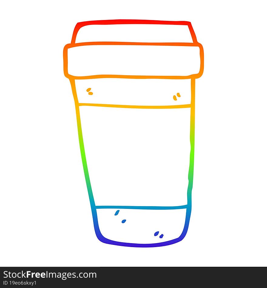 rainbow gradient line drawing of a cartoon coffee cup