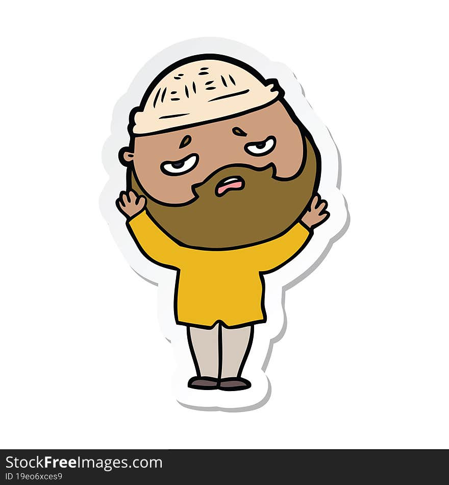 Sticker Of A Cartoon Worried Man With Beard