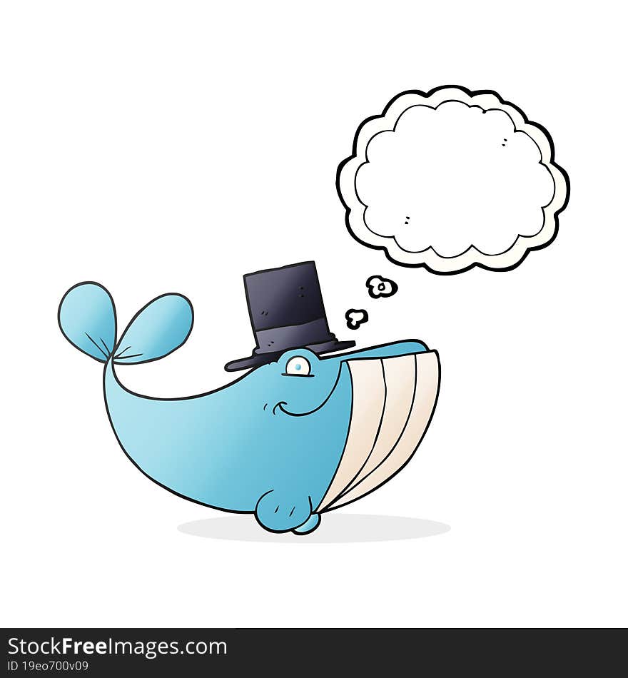 thought bubble cartoon whale wearing top hat