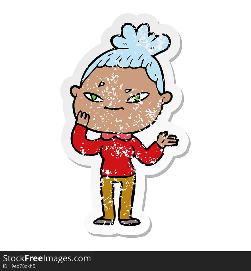 distressed sticker of a cartoon woman