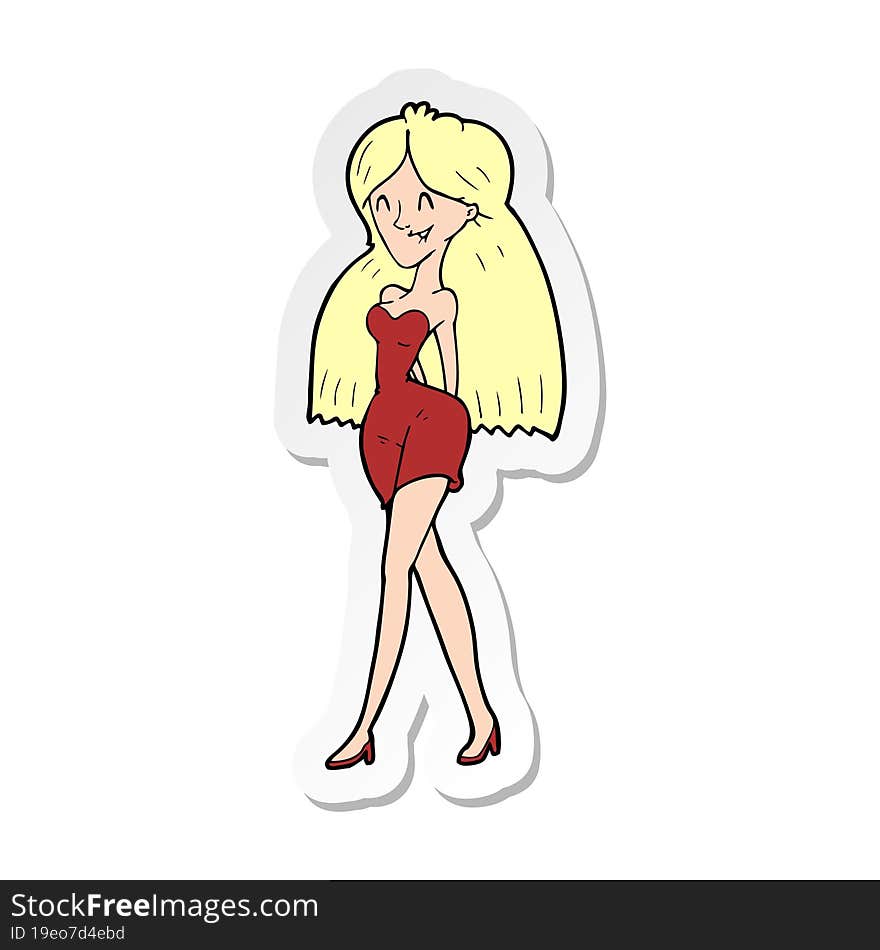 sticker of a cartoon woman in dress