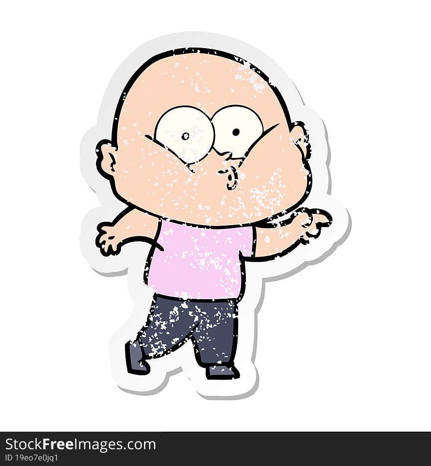 Distressed Sticker Of A Cartoon Bald Man Staring