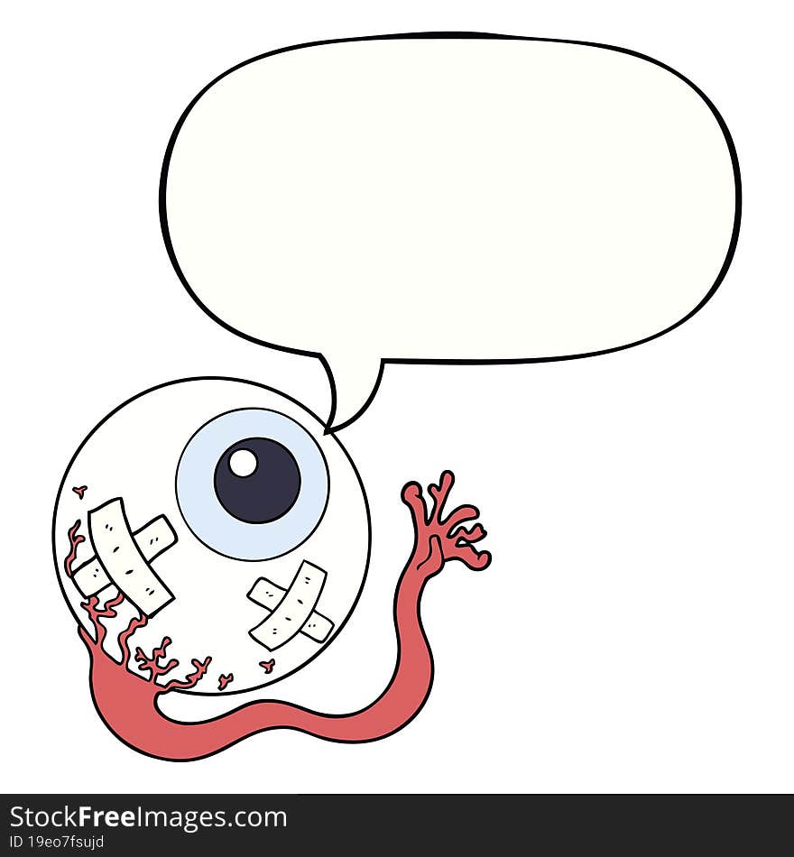 cartoon injured eyeball with speech bubble. cartoon injured eyeball with speech bubble