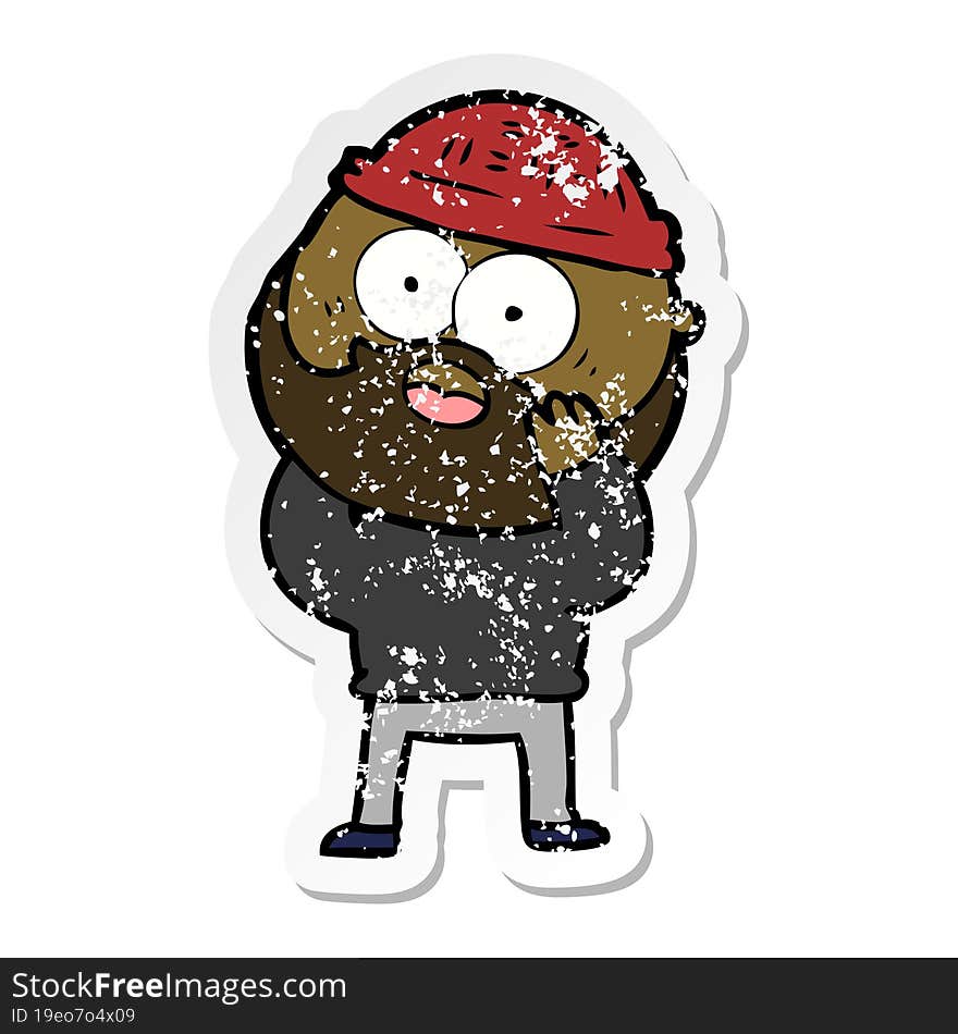 distressed sticker of a cartoon bearded man