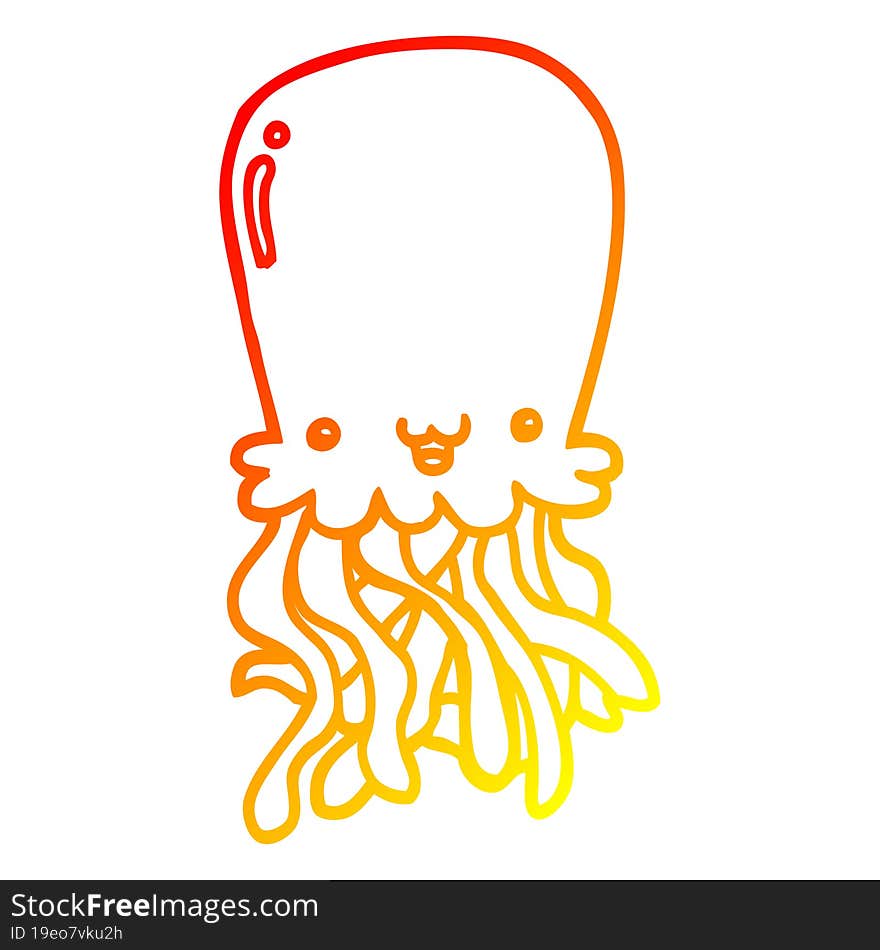 warm gradient line drawing cartoon octopus