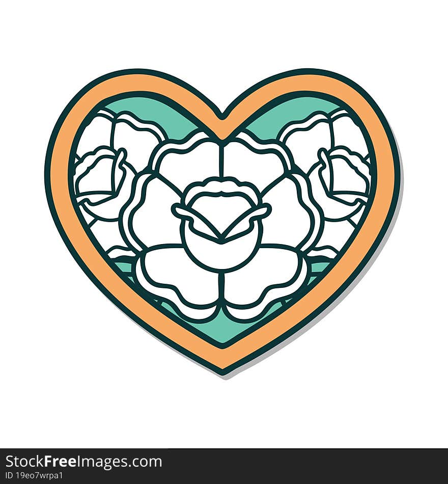 Tattoo Style Sticker Of A Heart And Flowers