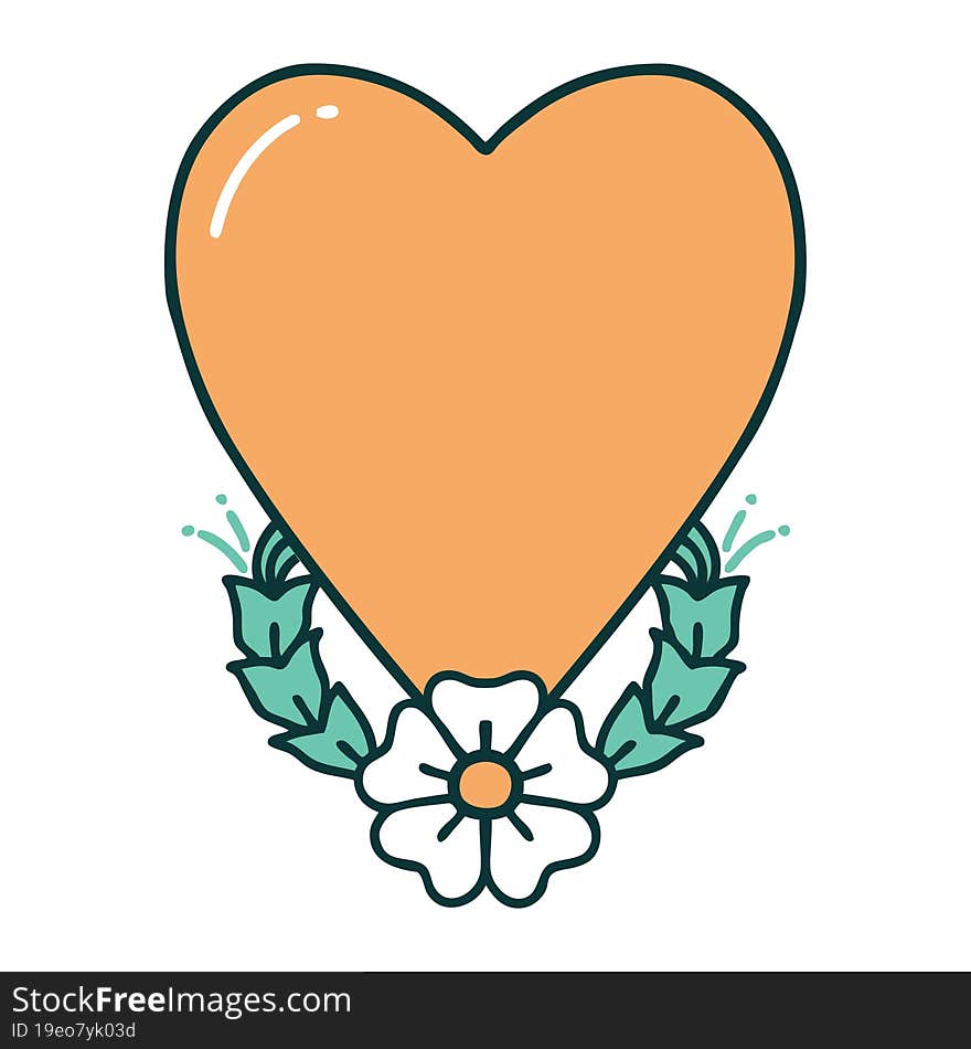 iconic tattoo style image of a heart and flower. iconic tattoo style image of a heart and flower