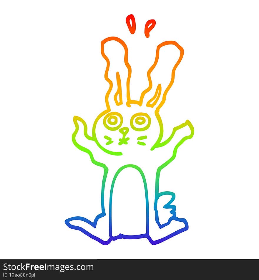 rainbow gradient line drawing cartoon frightened bunny