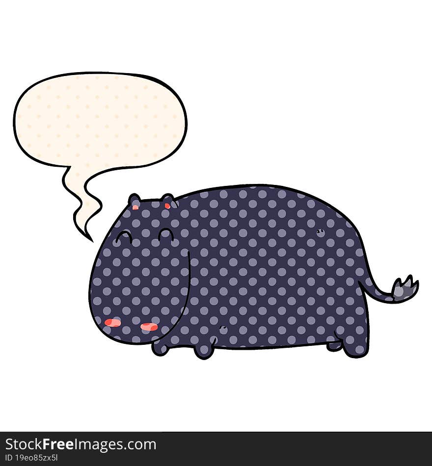 cartoon hippo and speech bubble in comic book style