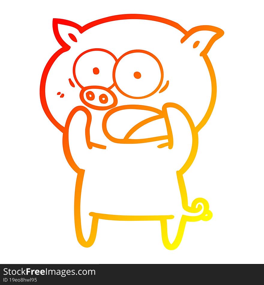 warm gradient line drawing cartoon pig shouting