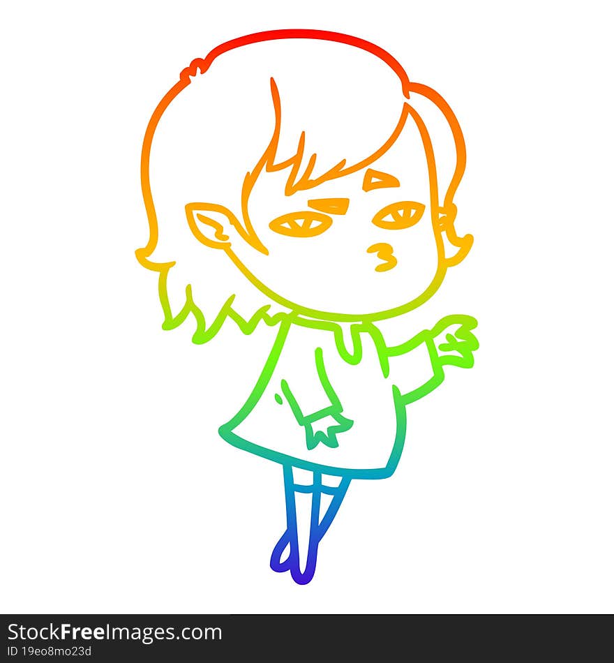 rainbow gradient line drawing of a cartoon vampire girl