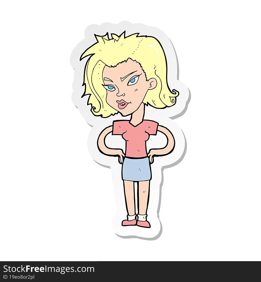 sticker of a cartoon woman with hands on hips