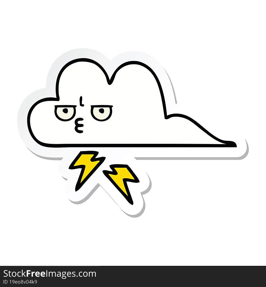 sticker of a cute cartoon thunder cloud