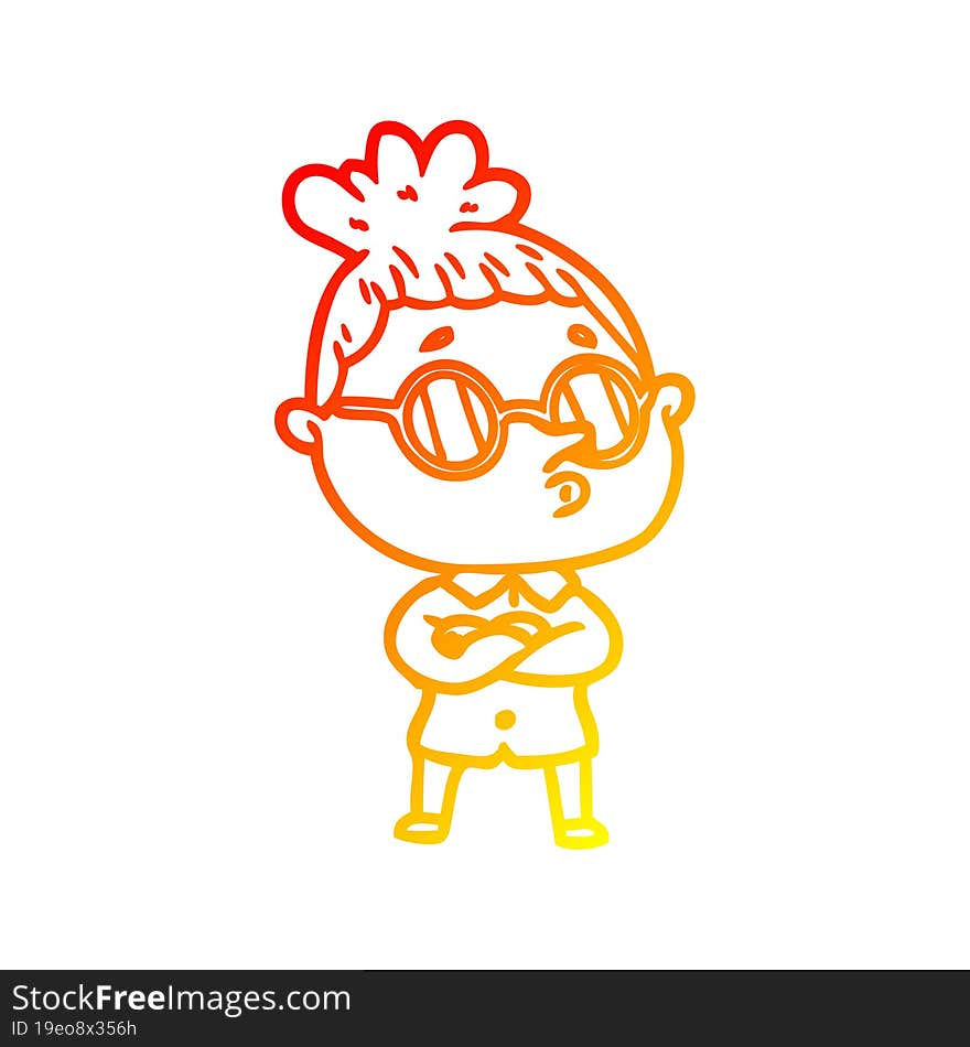 warm gradient line drawing cartoon woman wearing glasses