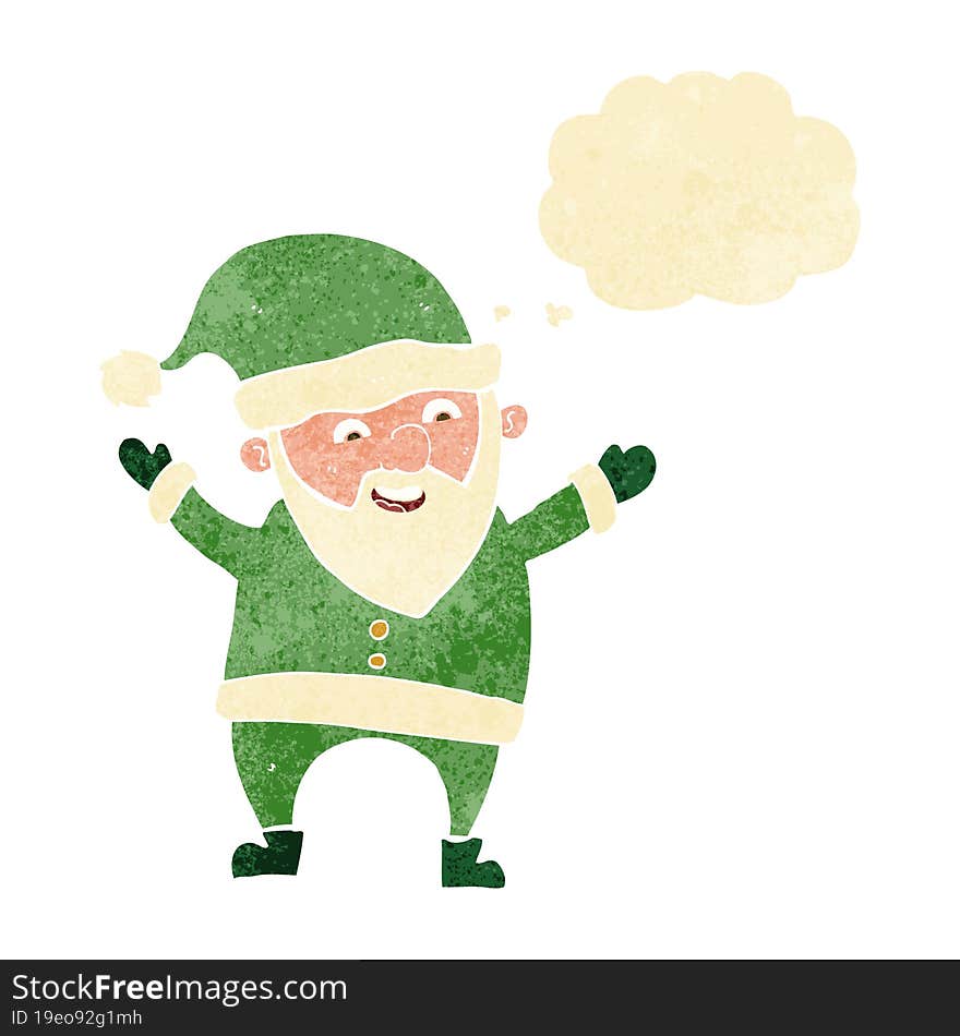 cartoon santa claus with thought bubble