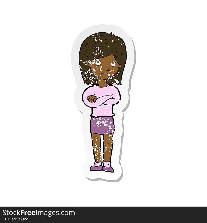 Retro Distressed Sticker Of A Cartoon Friendly Girl Rolling Eyes